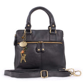 Catwalk Collection Handbags - Vintage Leather Handbag - Shoulder Bag/Cross Body Bag - Includes Shoulder Strap - Fits Tablets - VICKY - Black